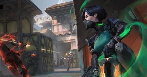 'Valorant' art work showing playable characters fighting each other.