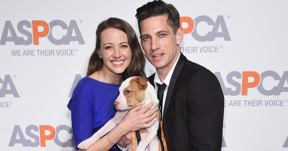 Amy Acker, a cute pup, and her husband James Carpinello
