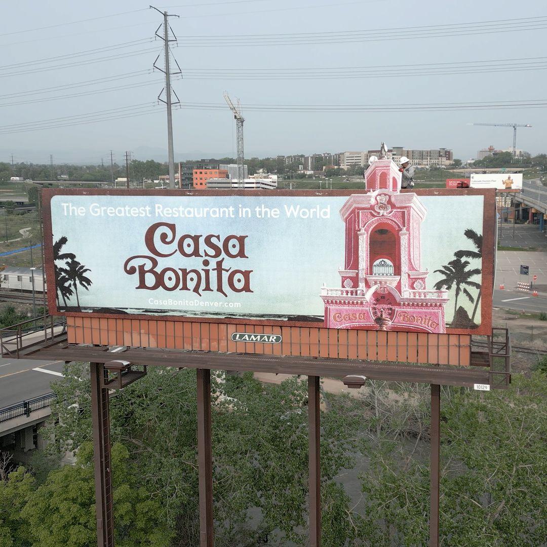 A billboard featuring the design for the Casa Bonita upgrade.