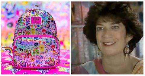 (L-R): Lisa Frank backpack; Lisa Frank being interviewed