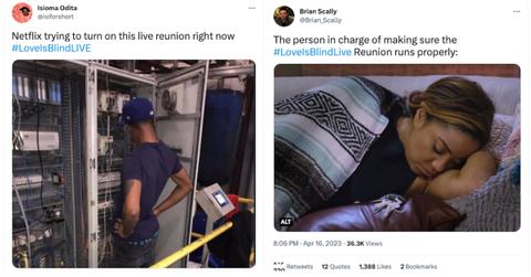 side by side memes of the Love Is Blind reunion reactions