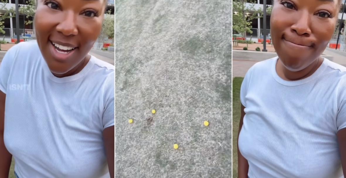 A woman on TikTok shows foam golf balls she hit at a park