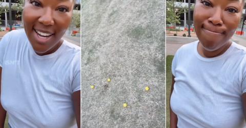 A woman on TikTok shows foam golf balls she hit at a park