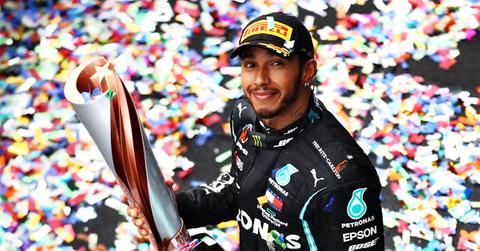Lewis Hamilton holding a trophy at the Grand Prix of Turkey on Nov. 15, 2020.