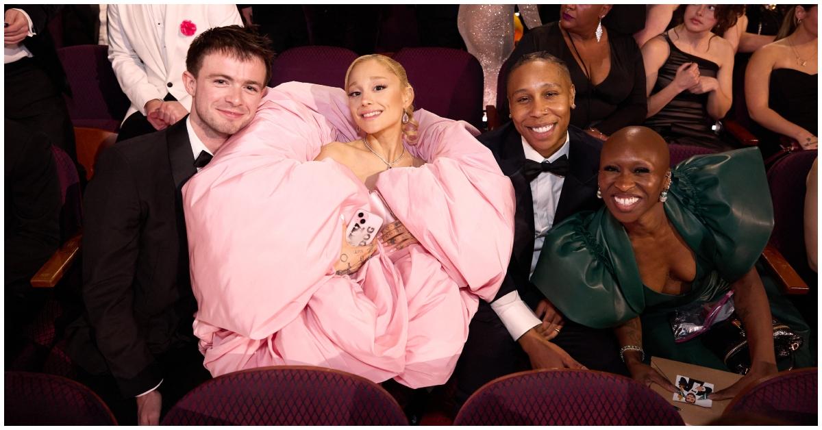 (l-r): Ariana Grande, Lena Waithe, and Cynthia Erivo attending the Oscars