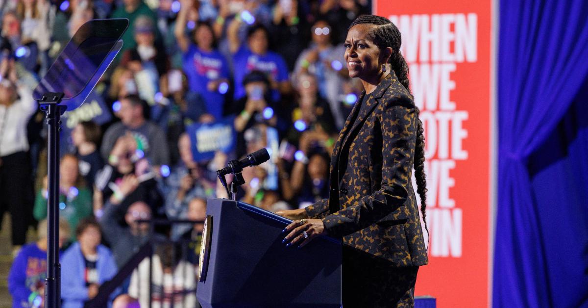 Michelle Obama speaks at a rally for Kamala Harris on Oct. 26, 2024.