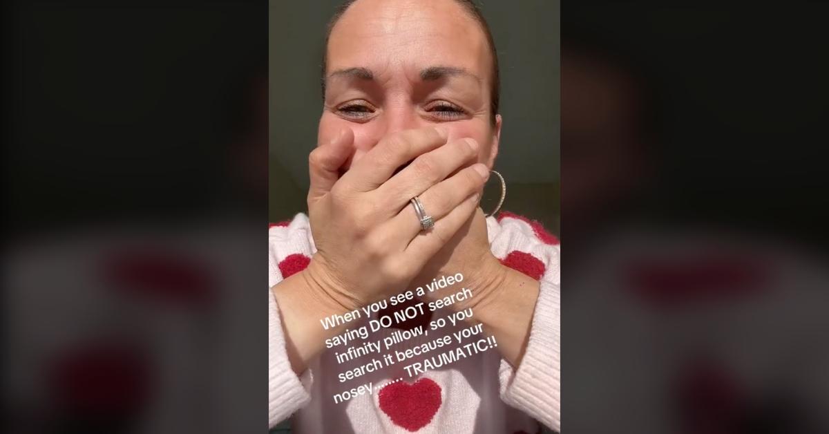 TikToker sharing her reaction after seeing the viral infinity pillow on TikTok.