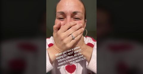 TikToker sharing her reaction after seeing the viral infinity pillow on TikTok.