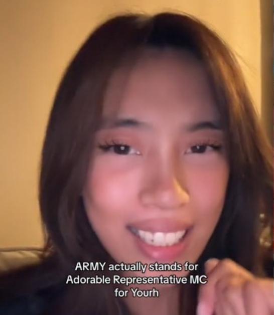 TikToker @chsmrtnz discusses the meaning of the acronym "army" 