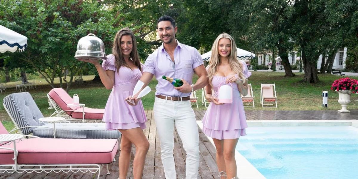 Priscilla, Marciano, and Hannah by the pool on Vanderpump Villa