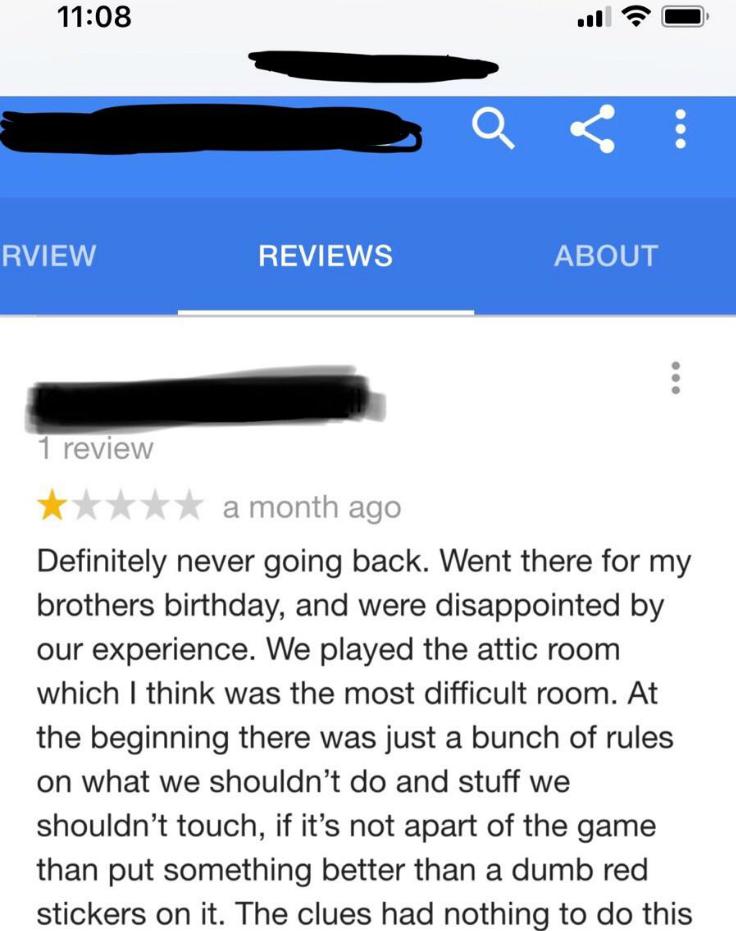 escape room one star review