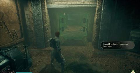 Cal and BD-1 looking at a Green barrier in 'Jedi: Survivor'