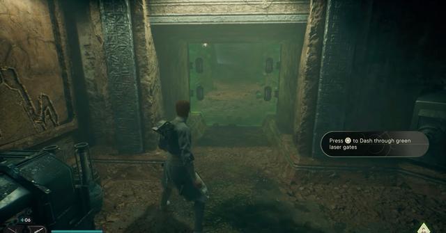 Cal and BD-1 looking at a Green barrier in 'Jedi: Survivor'