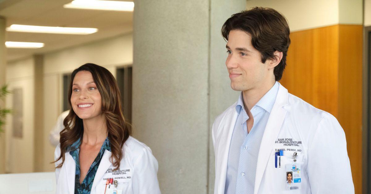 (l-r): Savannah Welch as Dr. Danica Powell and Brandon Larracuente as Dr. Daniel Perez filming a scene of 'The Good Doctor'