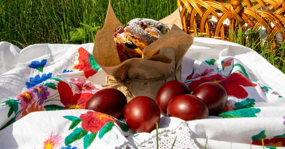 Bread and eggs as part of the Orthodox Easter traditions.