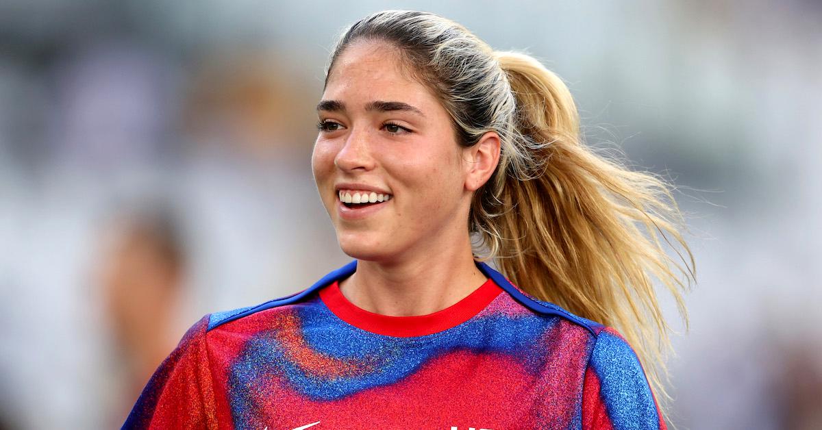 Korbin Albert #3 of Team United States warms up prior to the Women's group B match between Australia and United States during the Olympic Games Paris 2024 at Stade de Marseille on July 31, 2024 in Marseille, France