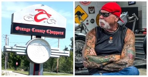 (L-R): Orange County Choppers sign; Paul Teutul Sr.