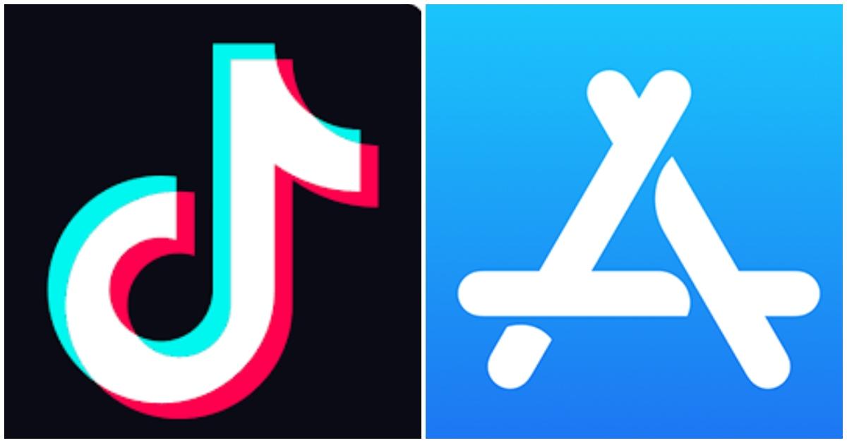 (l-r): A logo for TikTok and Apple's App Store