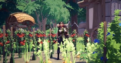 A resident in 'Palia' standing amongst their garden.