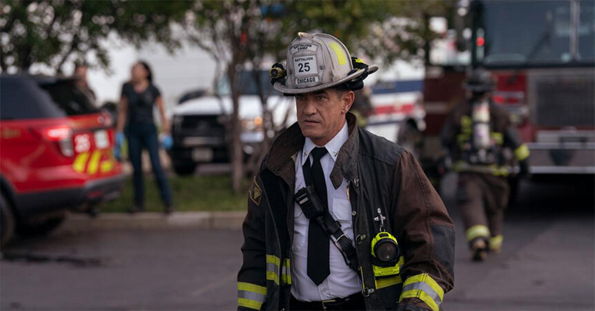 Dermot Mulroney in fireman's gear in 'Chicago Fire.' 