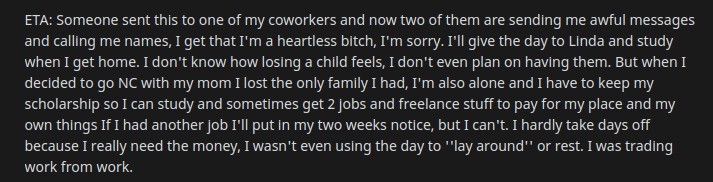 coworker lost son mothers day off