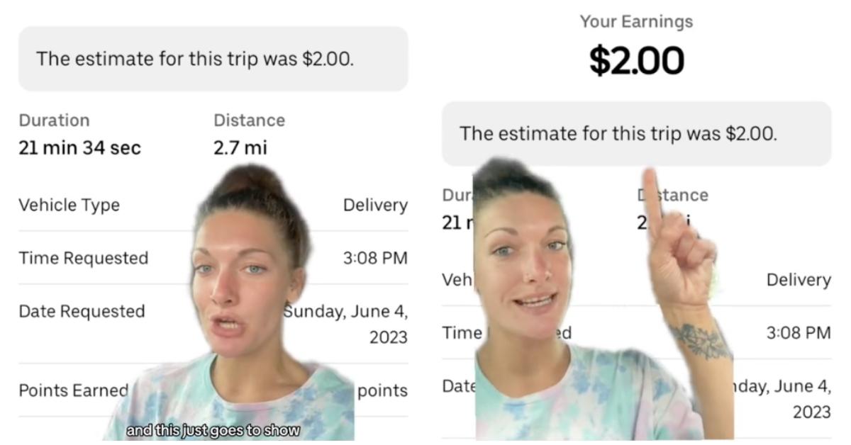 TikTok user Maddie Kerns shows her receipt from a $2 no-tip trip. 