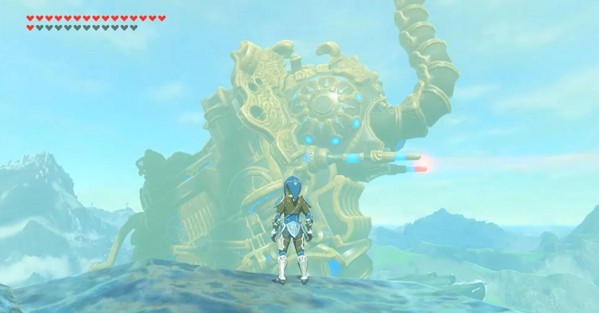 Link looking at a Divine Beast in Breath of the Wild.