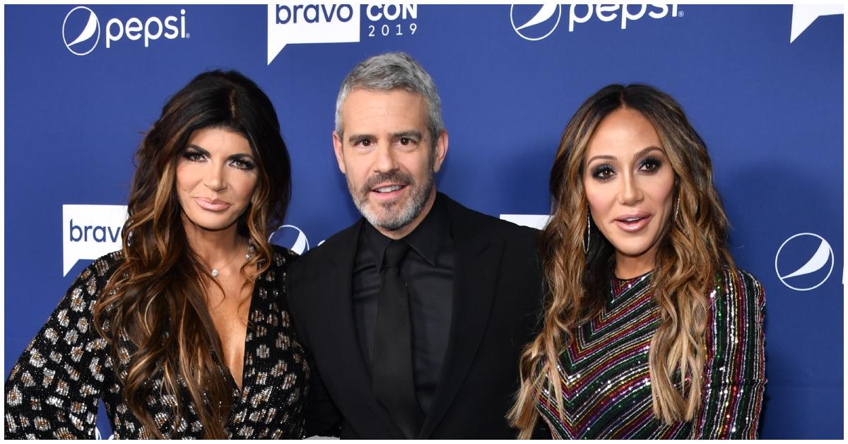 (l-r): Teresa Giudice, Andy Cohen, and Melissa Gorga