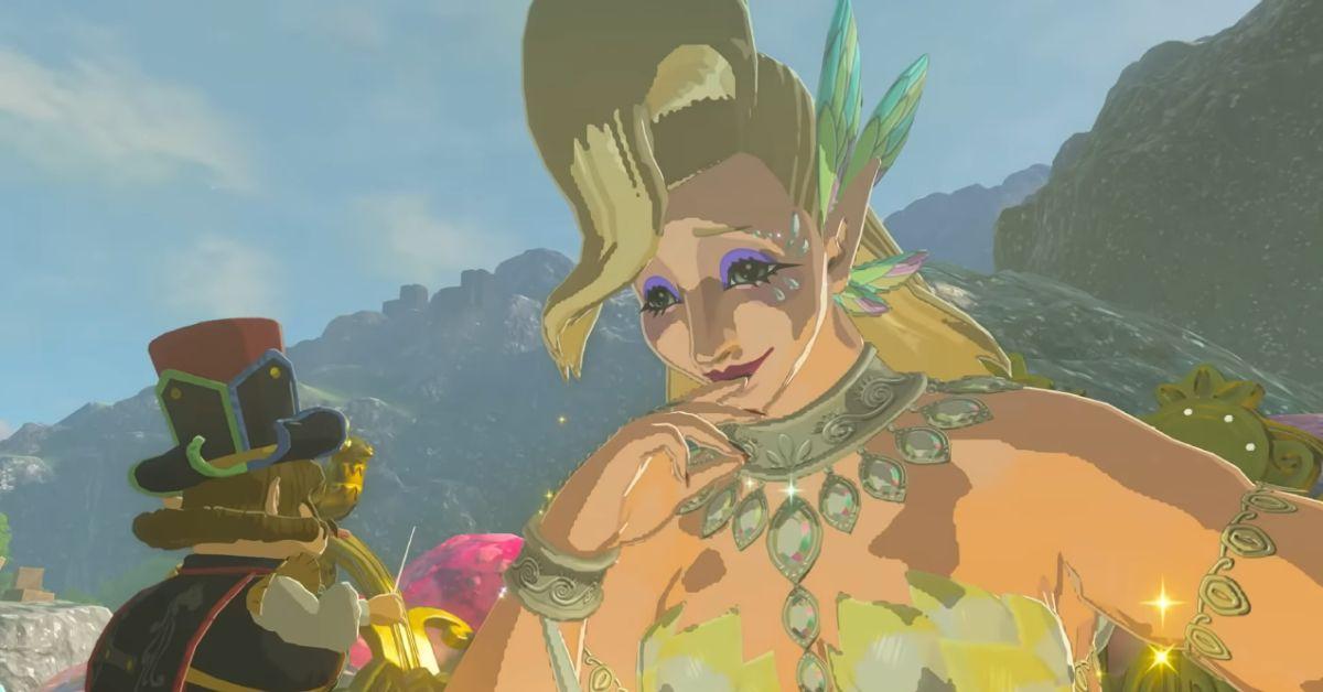 A Great Fairy looking at an NPC in Tears of the Kingdom.