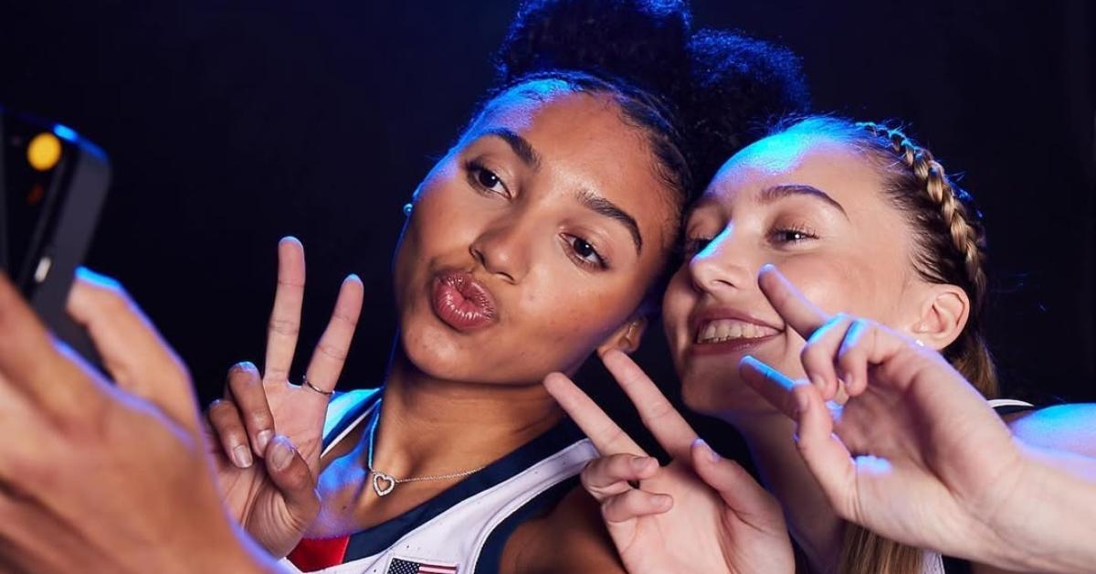 Azzi Fudd and Paige Bueckers take a selfie.