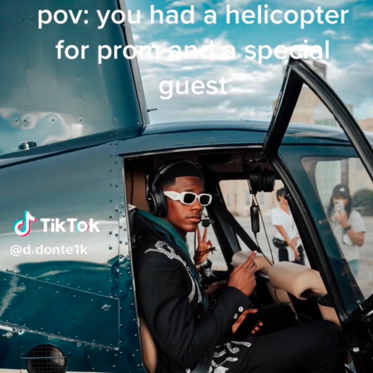 teen in prom helicopter at prom send off