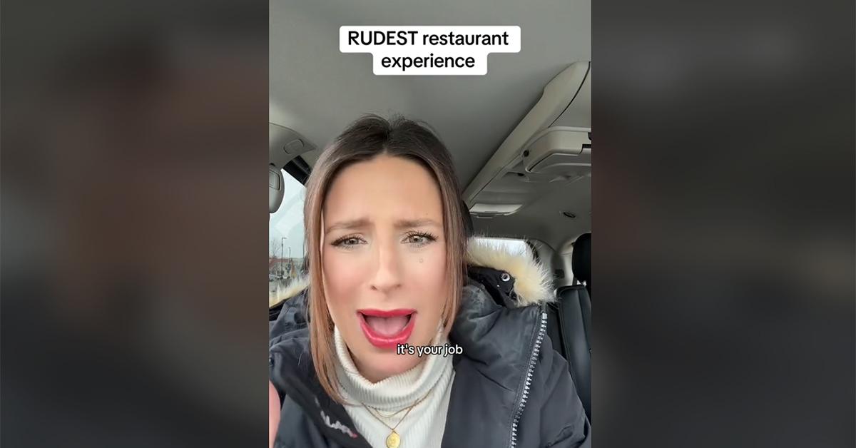 Still of viral video of woman complaining that a restaurant server got rude to party of 15.