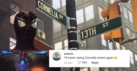 Spider-Man at the intersection between Cornelia and 13th Street in 'Spider-Man'