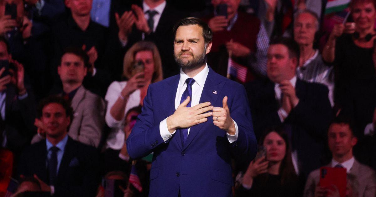 JD Vance at a political rally in Budapest in 2026.