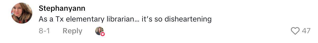 Comment on teacher's post where she says she's afraid to have a classroom library with all the changes in schools.