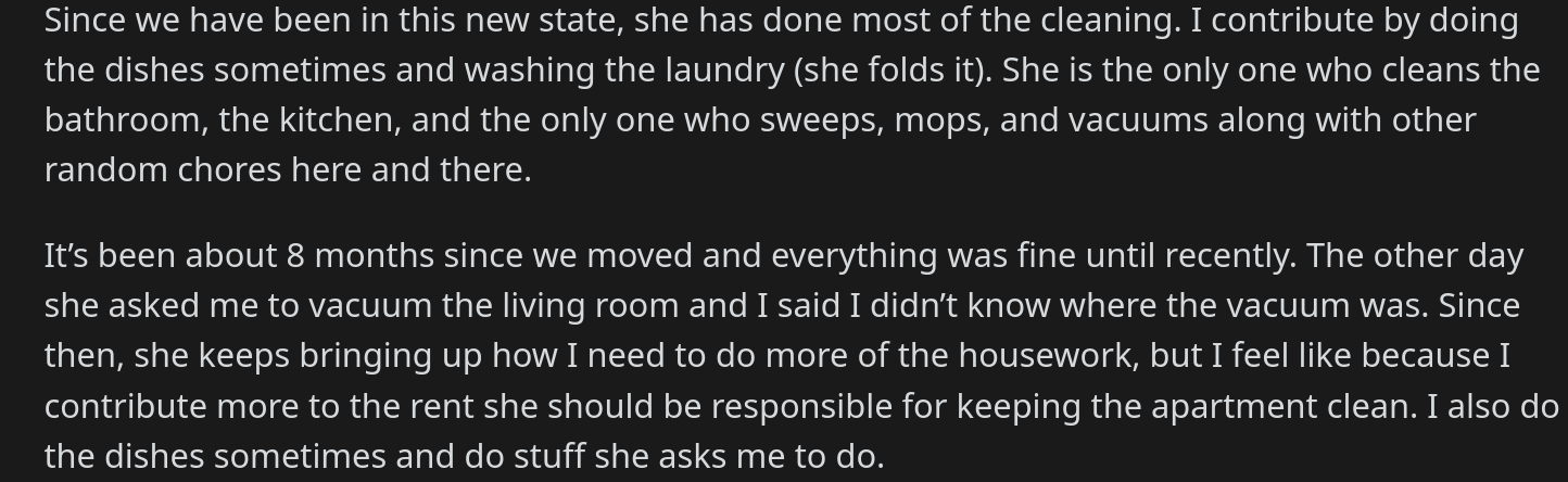 guy makes more expects gf to do chores