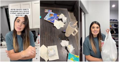 Viral of video of mom collecting 17 dirty diapers around her house.
