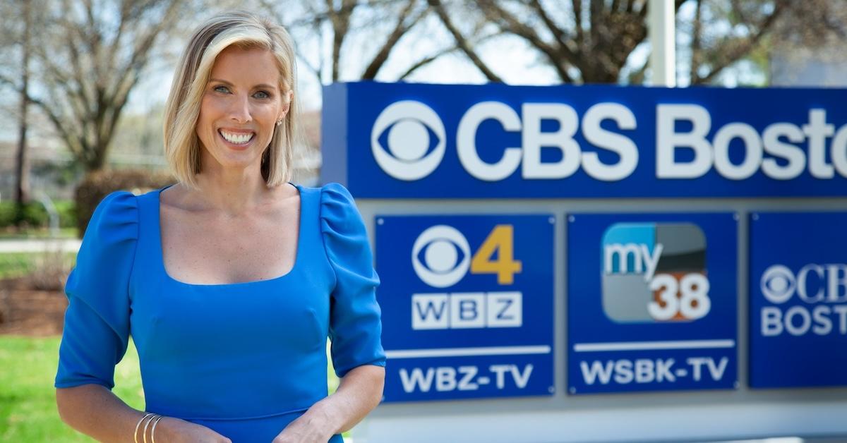 Kate Merrill poses with CBS Boston WBZ-TV sign