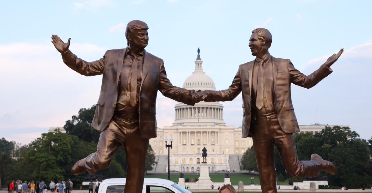 A statue of Trump and Epstein holding hands in the nation's capitol.