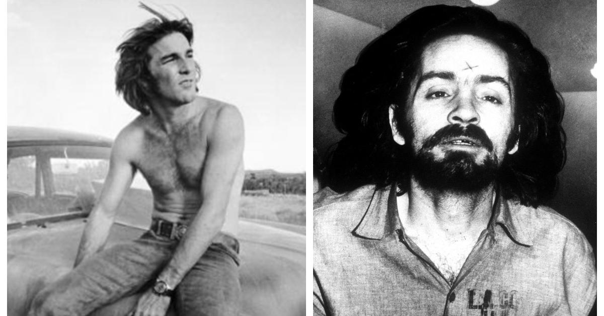 (L-R): Dennis Wilson in 'Two-Lane Blacktop'; Charles Manson mug shot