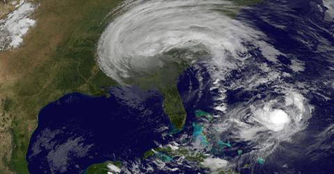 A satellite map of Hurricane Irma over the Gulf of Mexico.