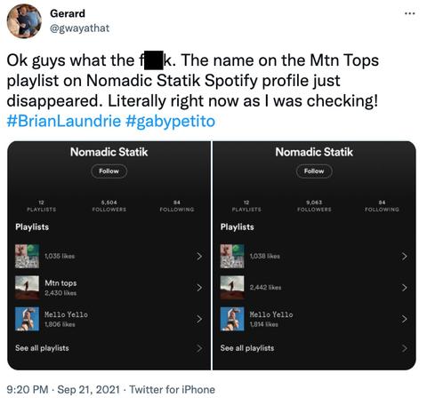 Brian Petito Spotify Tweet