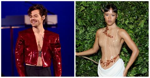 Harry Styles and Taylor Russell at different events