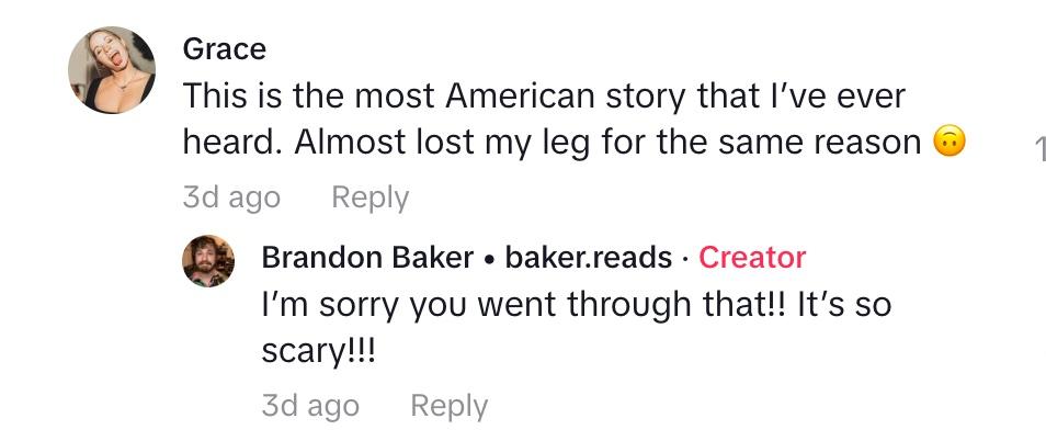 A commenter saying that she almost lost her leg for the same reason