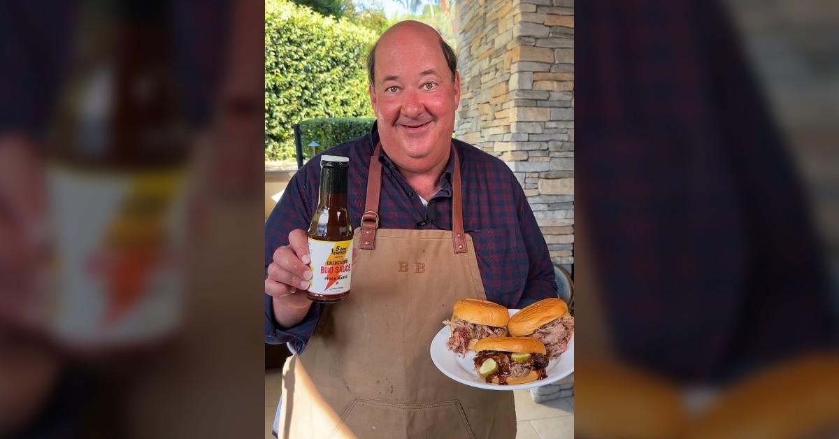 Brian Baumgartner holds 5-Hour ENERGY BBQ sauce