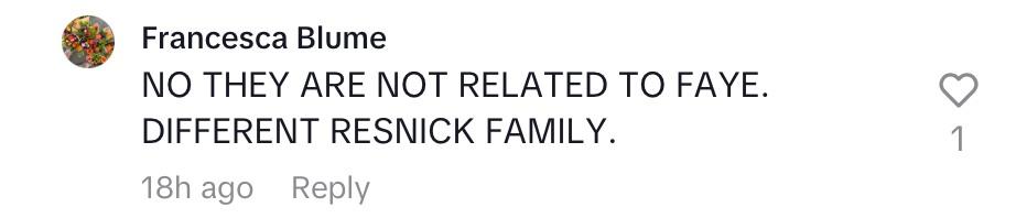 A TikTok commenter denied the claim that Faye is Lynda's daughter after a video suggested it.