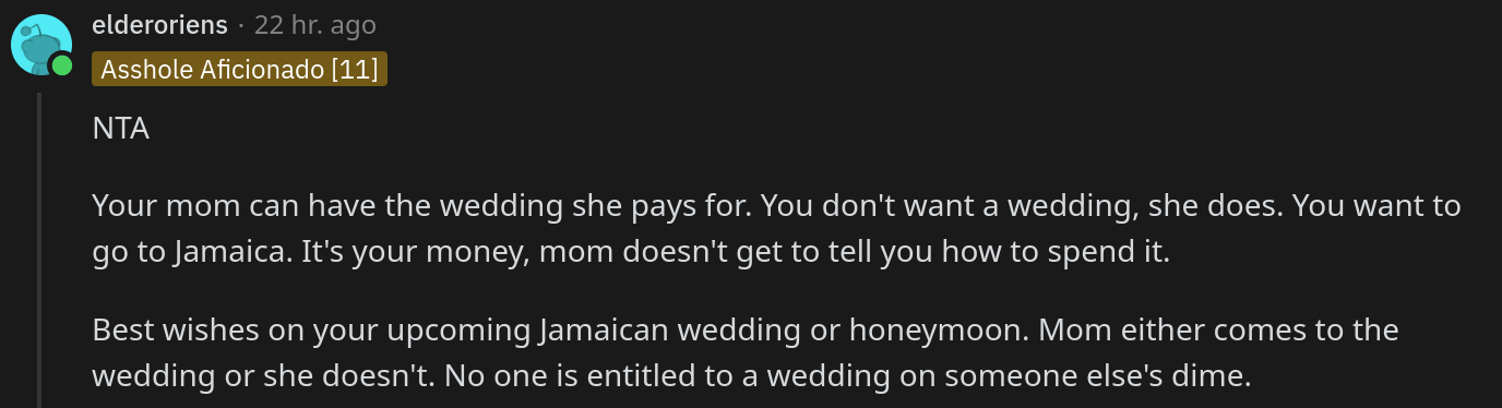 parents expect woman to pay for wedding they want