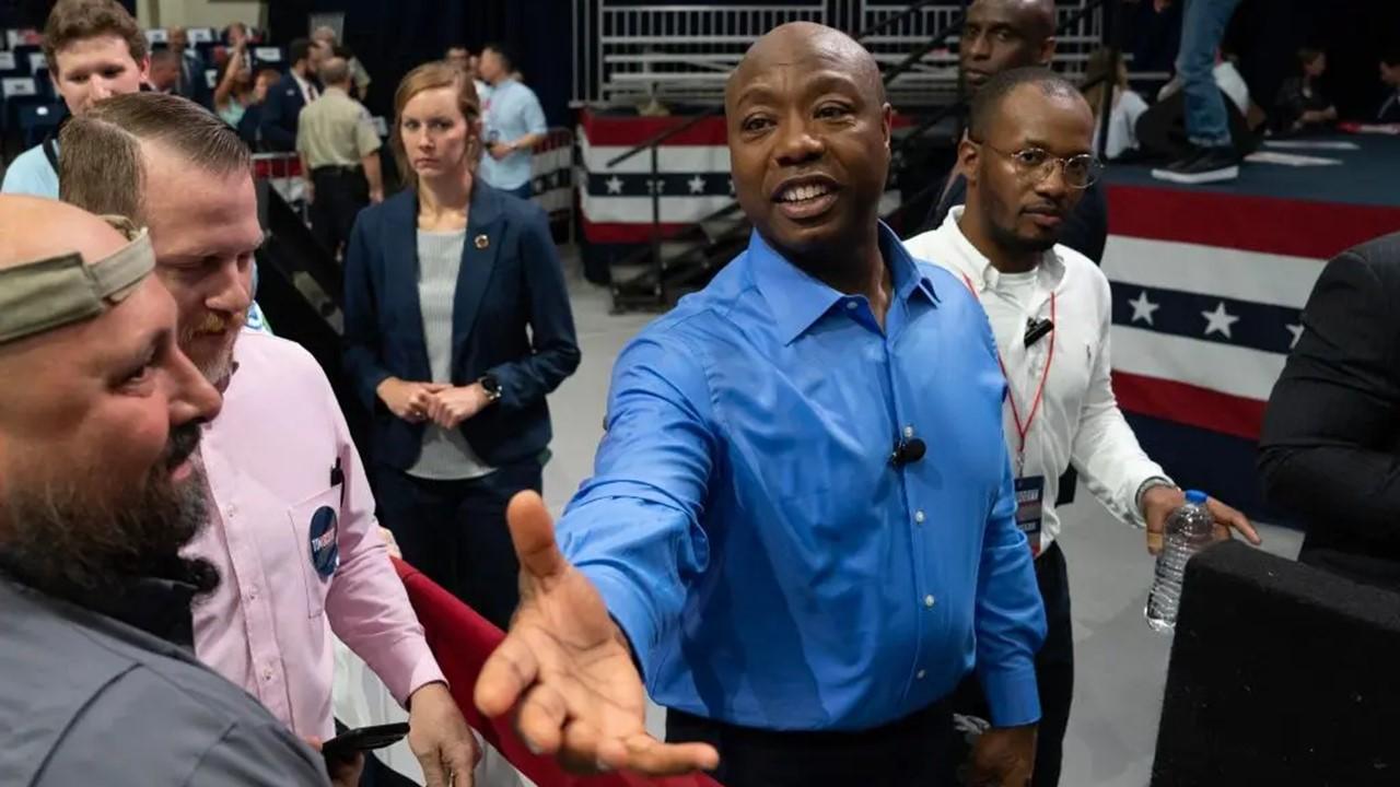 U.S. Senator Tim Scott greets supporters after announcing his run for the 2024 Republican presidential nomination.