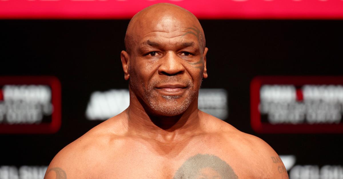 Mike Tyson at the public weigh-in on Thursday, Nov. 14, 2024.