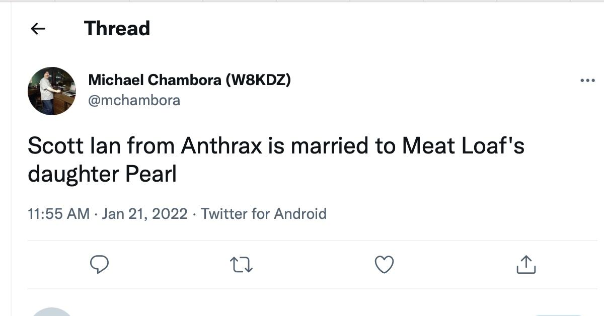 A tweet about Meat Loaf's daughter, Pearl Aday